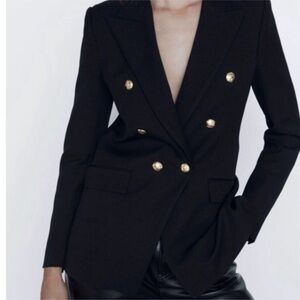 Zara Black Double-Breasted Blazer with Gold Buttons